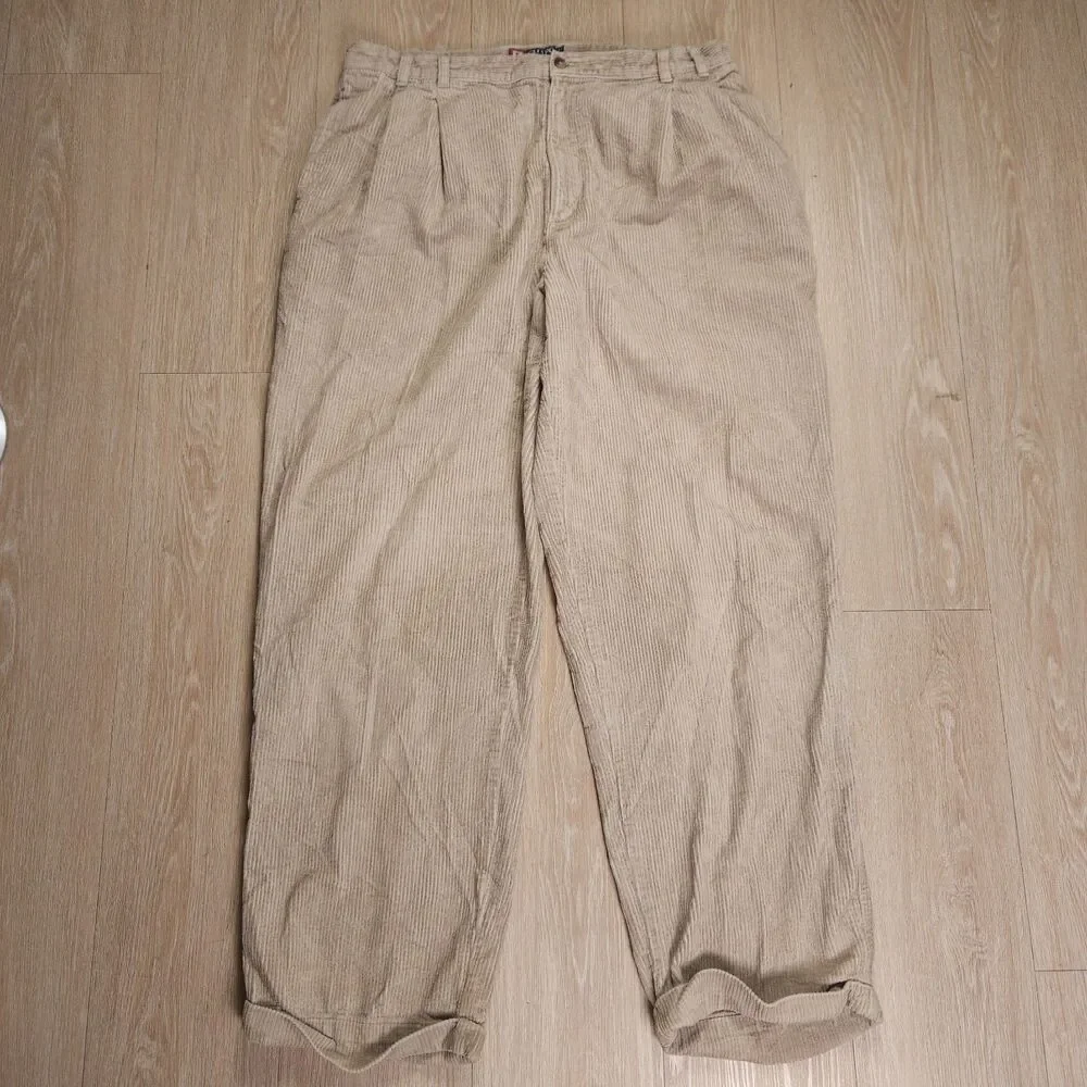VTG Chaps Ralph Lauren Corduroy Pants Mens 38x32(36x30) Beige Cuffed Casual 90s